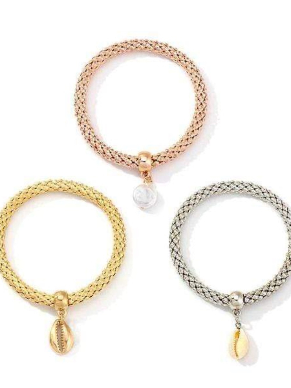 Womens Flexible Bangle Bracelet Set Silver Gold and Rose Gold Tone